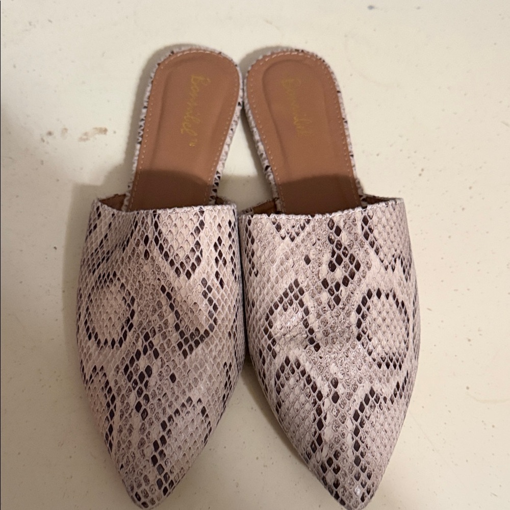 Bonnibel Cream Snake Print Mules